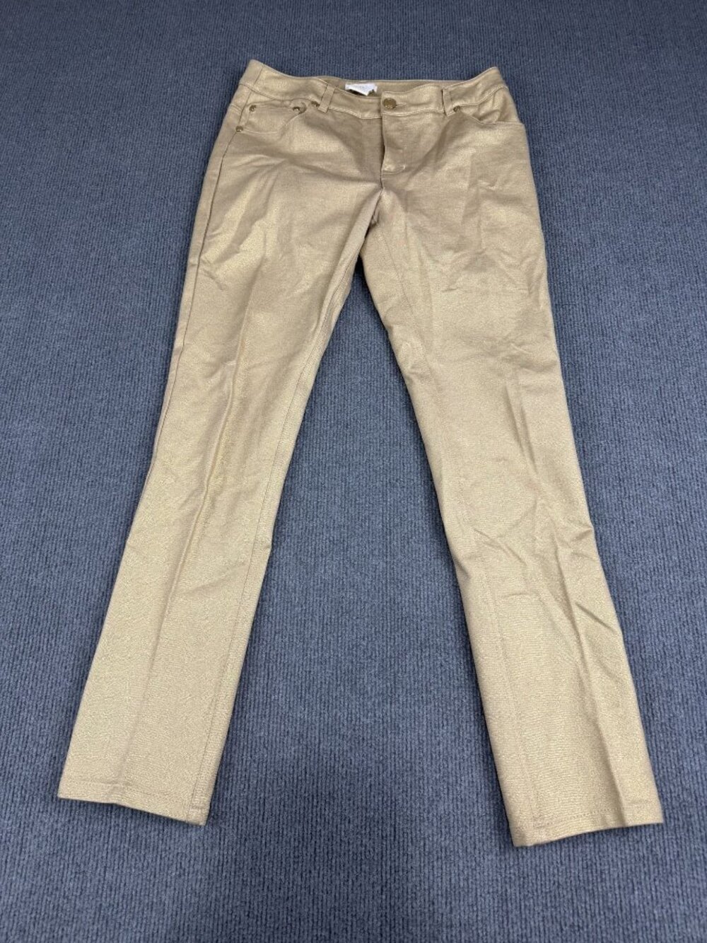 Eric Womens Metallic Gold Slim-Fit Pants Size 6